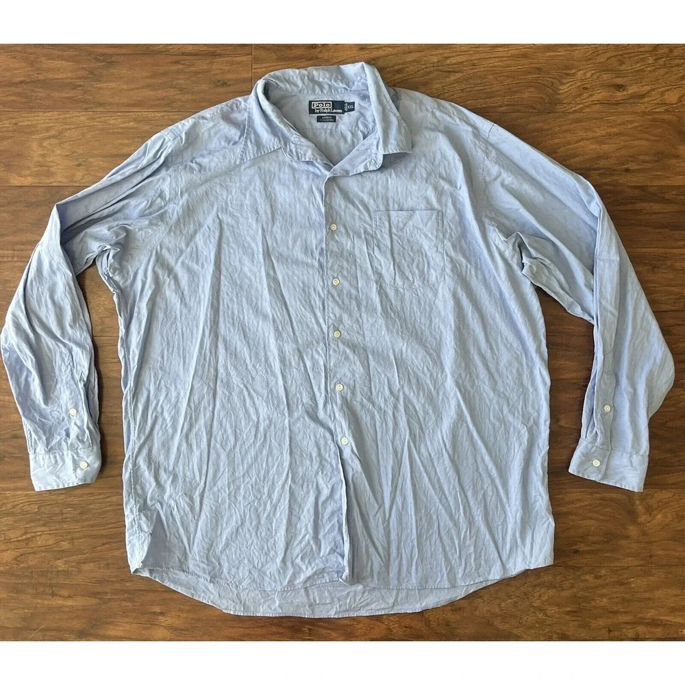 Polo Ralph Lauren Men's Merrin Button Up Dress Shirt Long Sleeve‎ XXL/2XL Blue